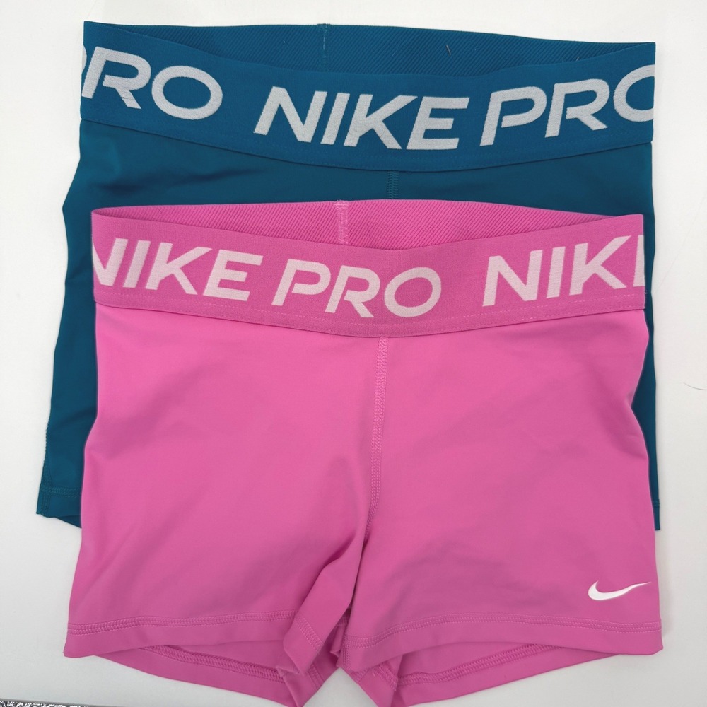 Nike Pro Shorts Women Small Pink Teal CZ9857-675 Dri-FIT 3 Inch Compression 2Pk